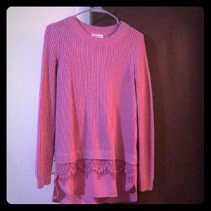 Rose Colored Neiman Marcus Sweater with Lace